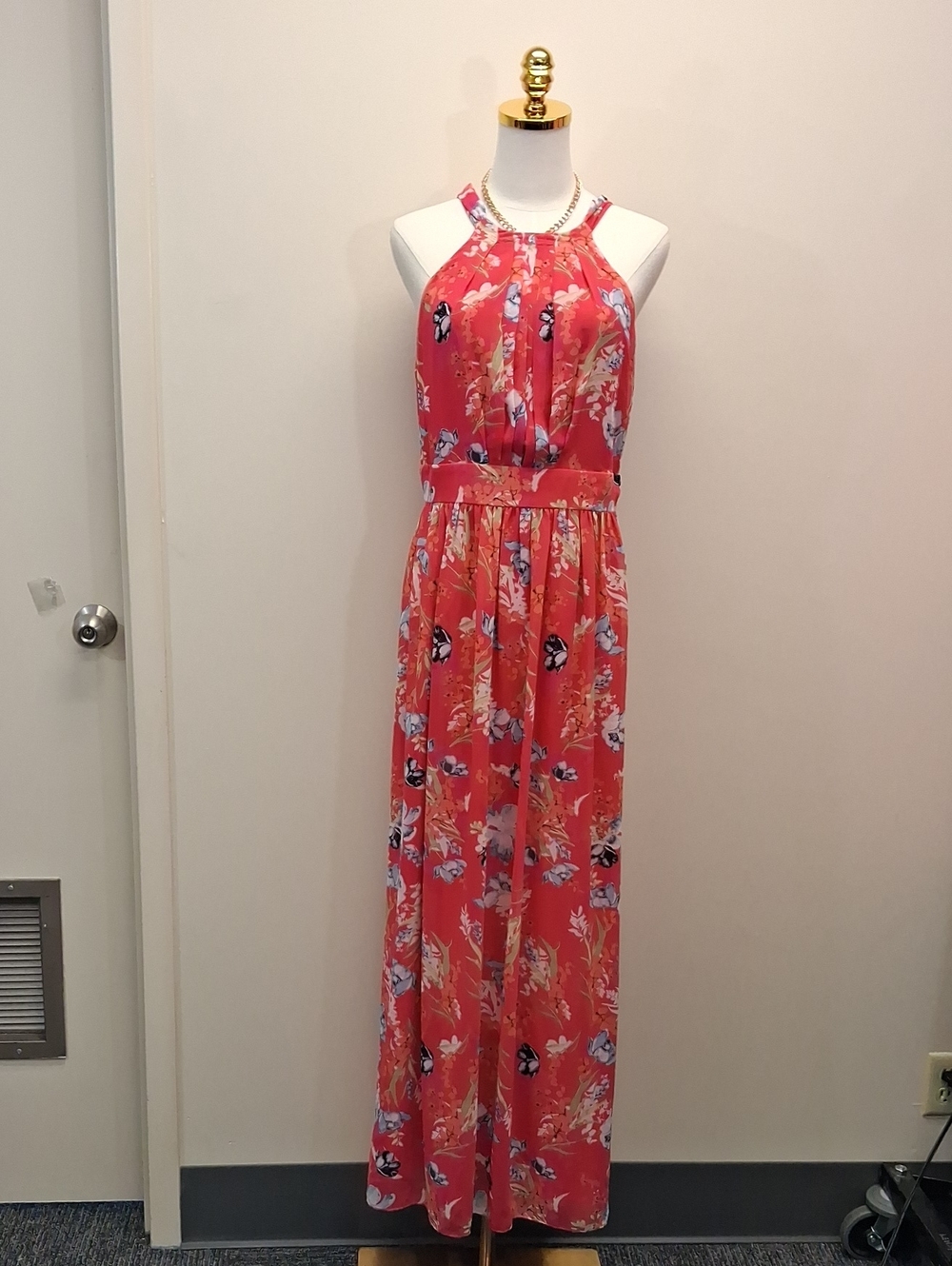 INC International Concepts Coral Floral Halter Maxi Dress Size 4